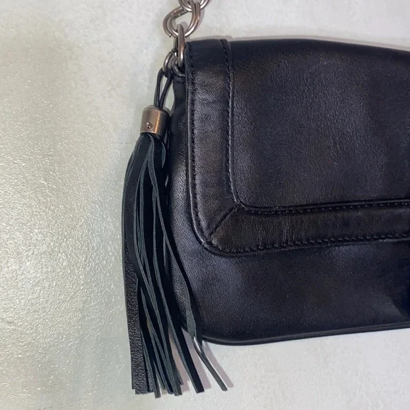 Express Black Genuine Leather Chain Tassel Shoulder Purse - Picture 3 of 15